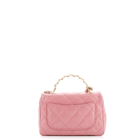 Chanel Small Golden Links Top Handle Flap Bag Quilted Shiny Lambskin - Picture 4 of 8